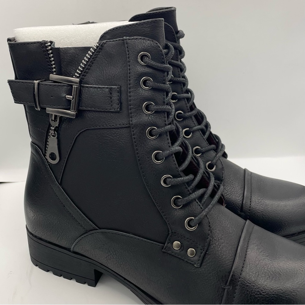 Id Required lace-up black stylish combat moto boots buckle detail women’s Size 7 - Picture 6 of 12